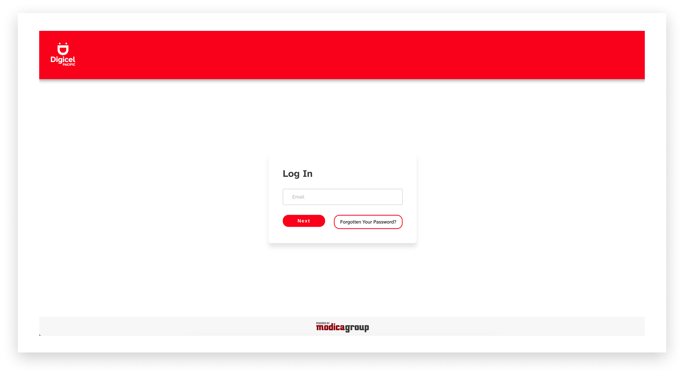 Colourful screenshot of the Digicel Pacific Message Hub login screen